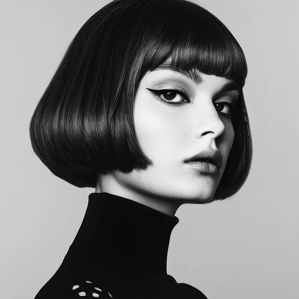 Moderner Kurzhaar Bob - Portrait einer jungen Frau in schwarz weiß