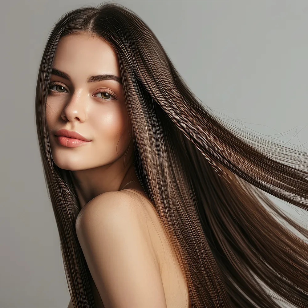 Model mit geraden langen Haaren